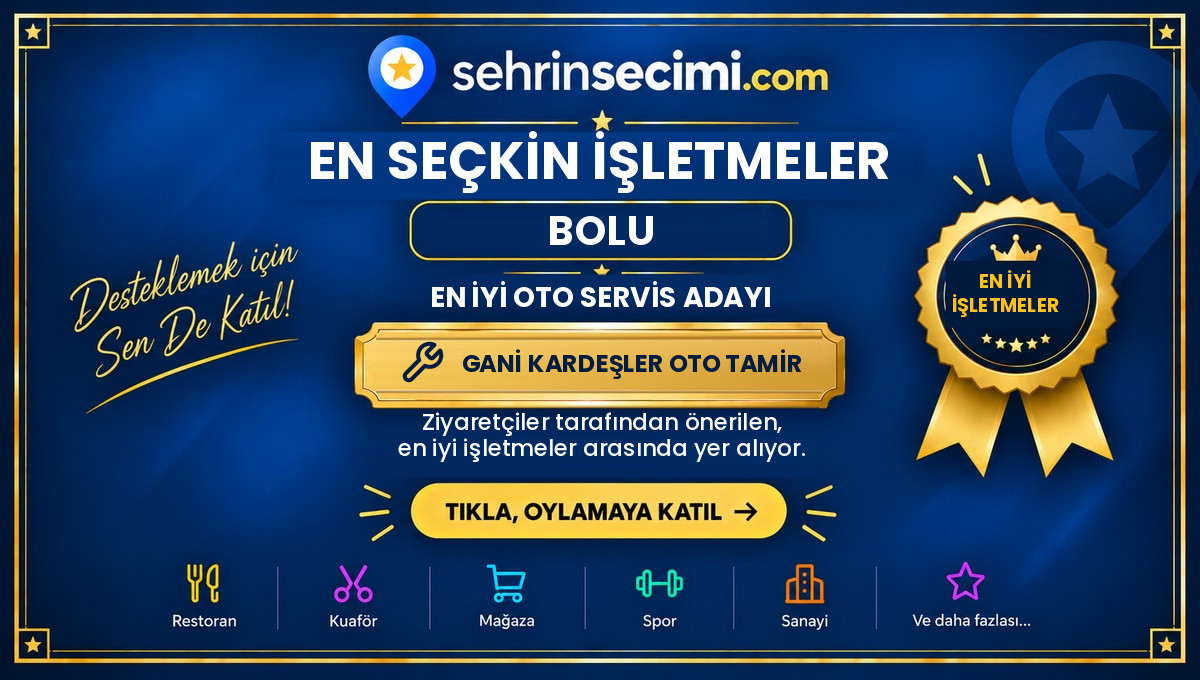 2026 Şehrin Seçimi Bolu En İyi Oto Servis Adayı sertifikası: Gani Kardeşler Oto Tamir