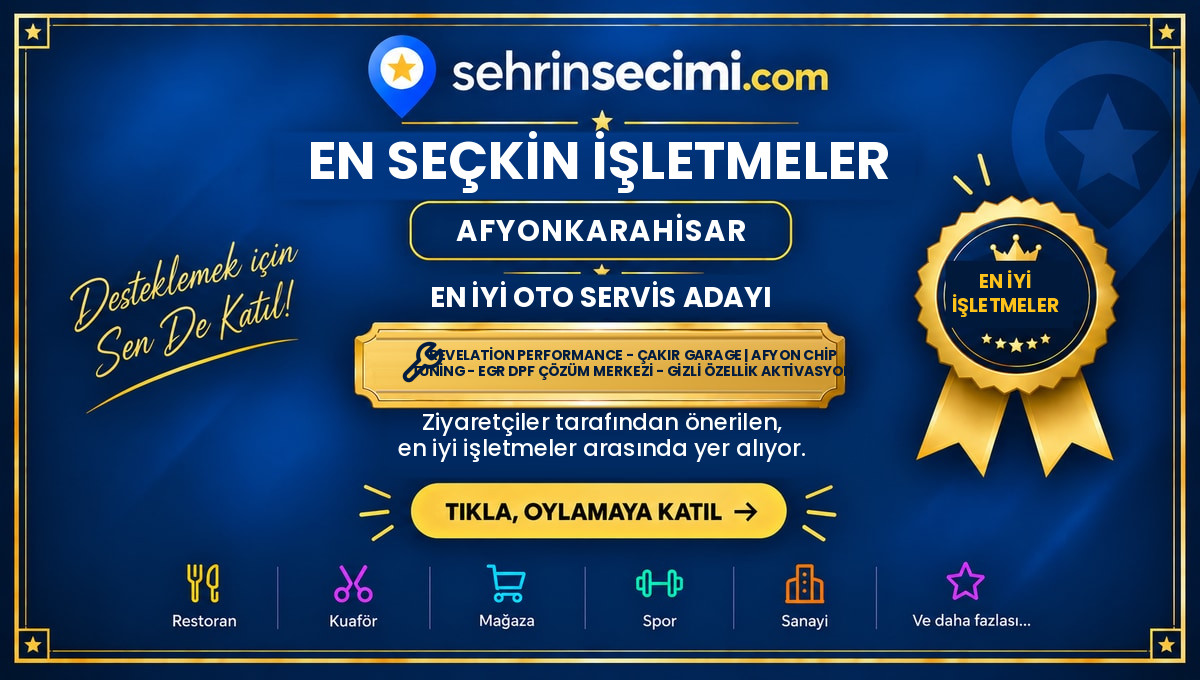 2026 Şehrin Seçimi Afyonkarahisar En İyi Oto Servis Adayı sertifikası: Revelation Performance - Çakır Garage | Afyon Chip Tuning - Egr Dpf Çözüm Merkezi - Gizli Özellik Aktivasyon
